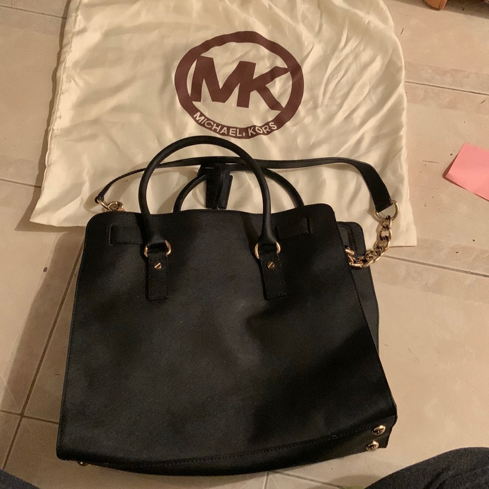 Michael Kors black leather tote bag